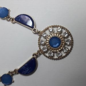 Gold Tone Women Jewelry Neckace & Earings Set Blue White Acrylic Stones …